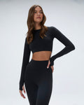Long Sleeve Crop Top - Black