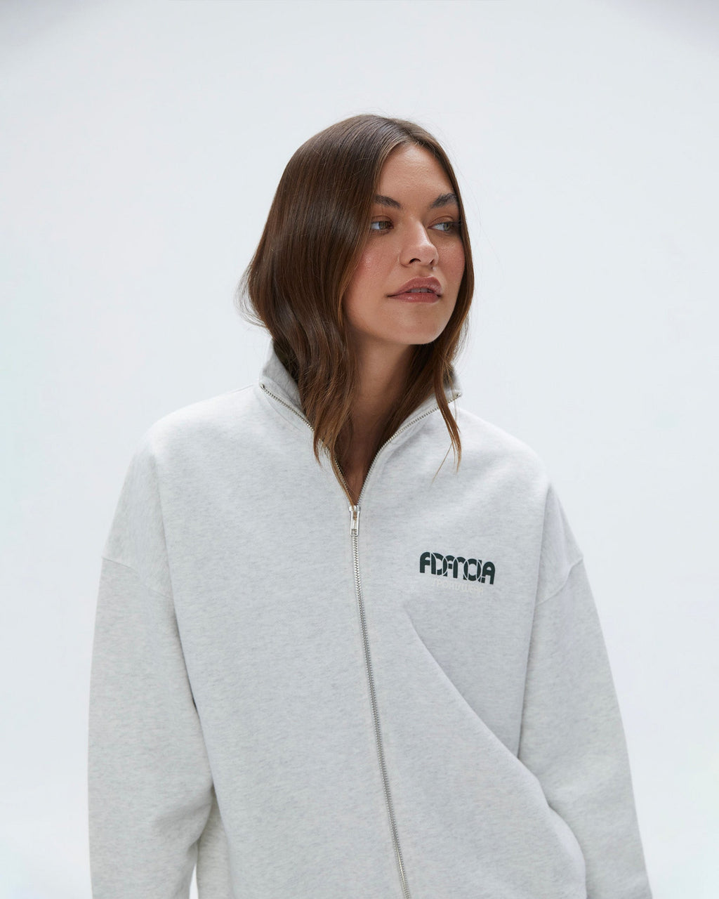 Sportswear Oversized Full Zip Funnel Sweatshirt - Light Grey Melange / Dark Olive