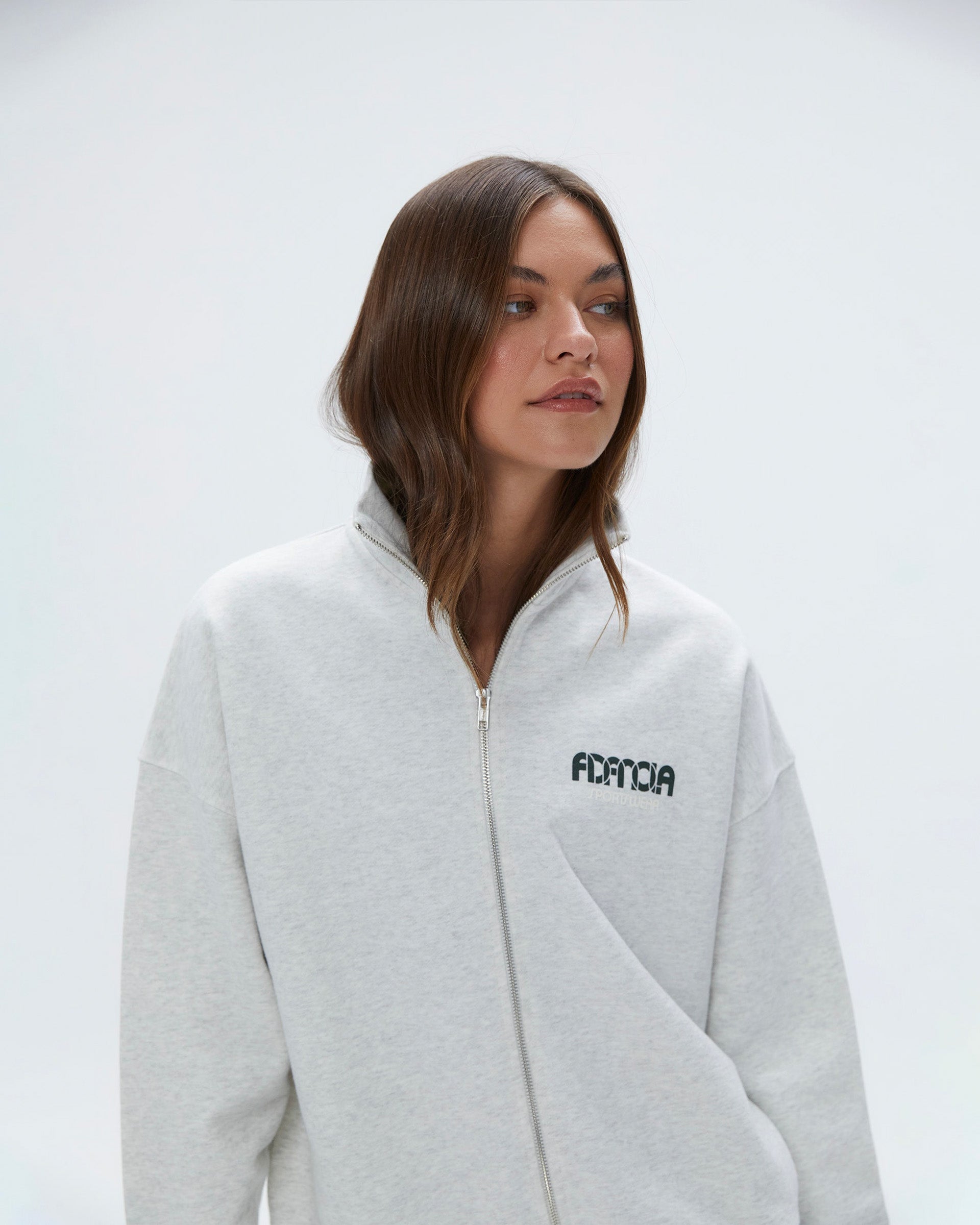 Sportswear Oversized Full Zip Funnel Sweatshirt - Light Grey Melange / Dark Olive