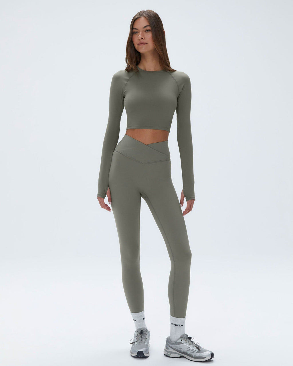 Long Sleeve Crop Top - Olive Green