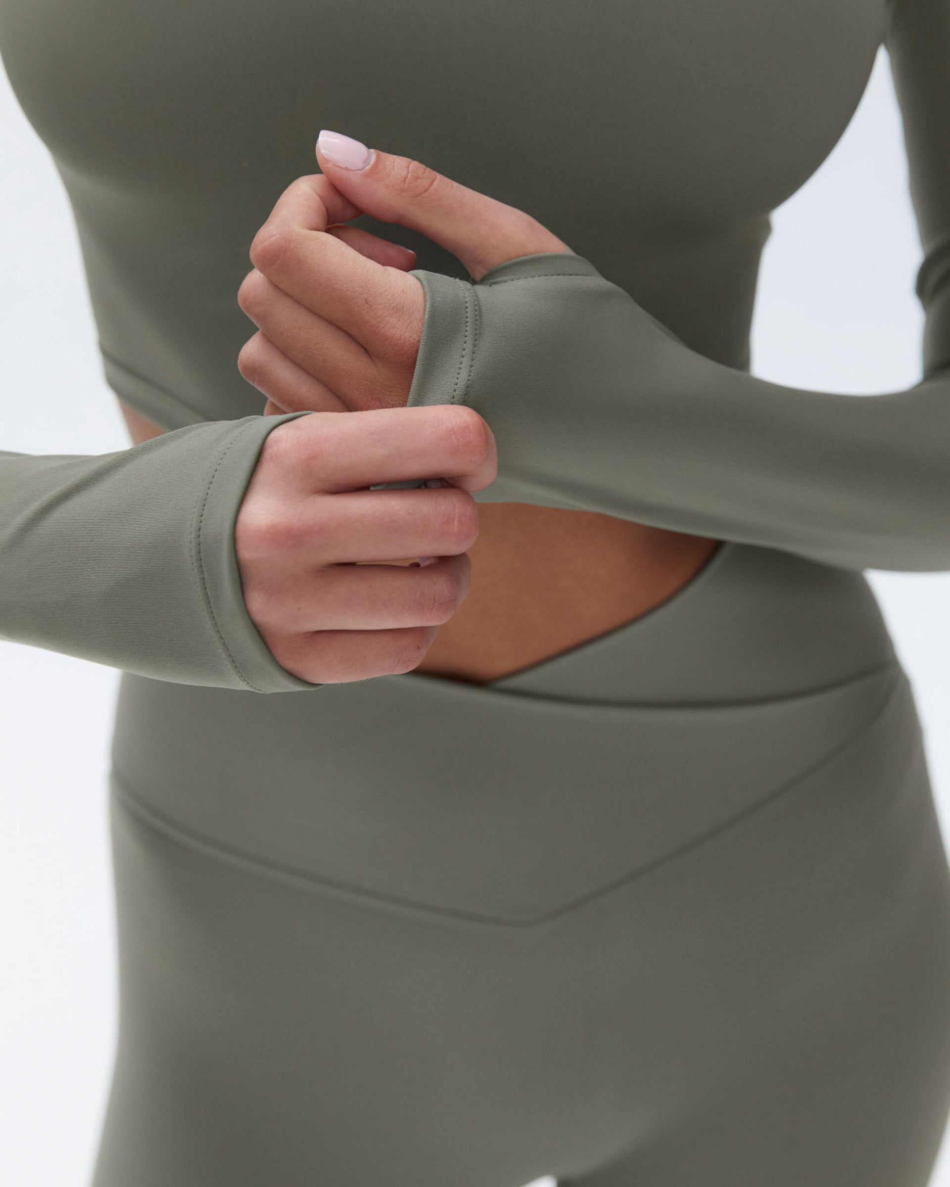 Long Sleeve Crop Top - Olive Green