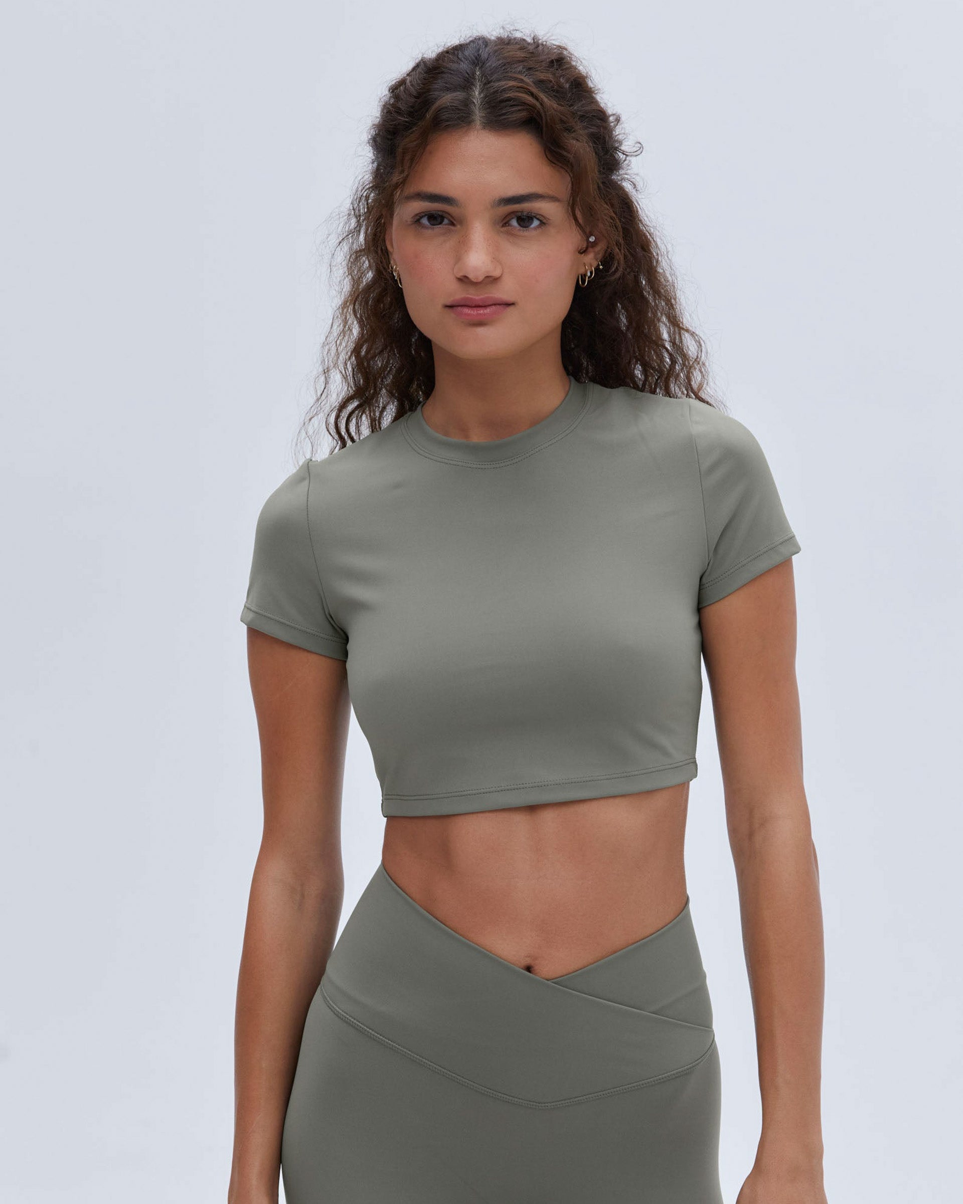 Short Sleeve Crop Top - Olive Green