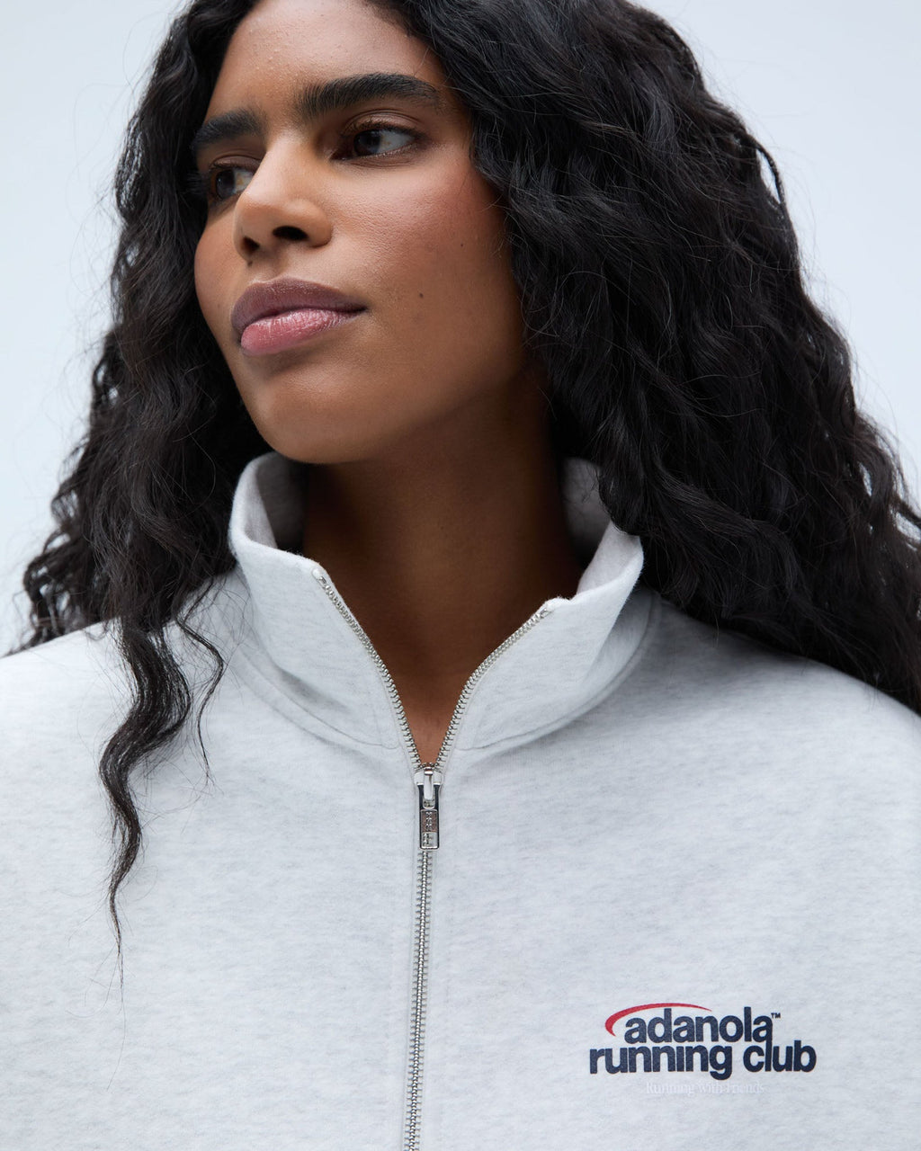 Runners Oversized Funnel Neck Zip Sweatshirt - Light Grey Melange/Classic Red