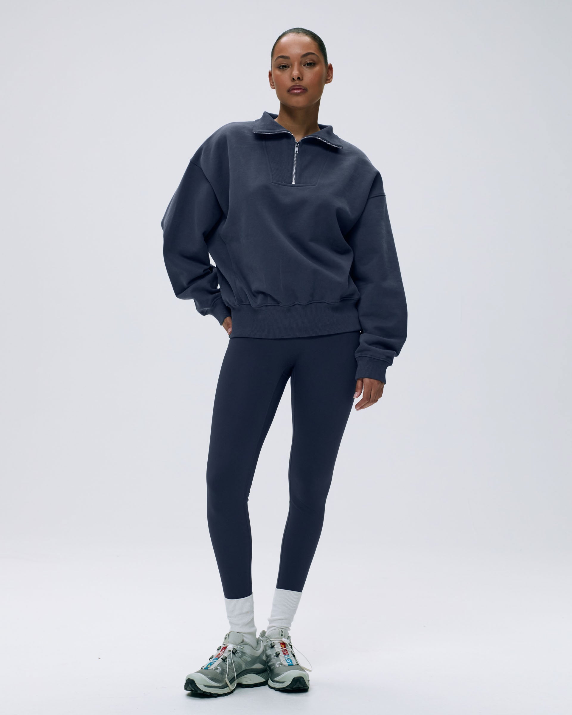 Relaxed Funnel Neck Zip Sweatshirt - Midnight Blue