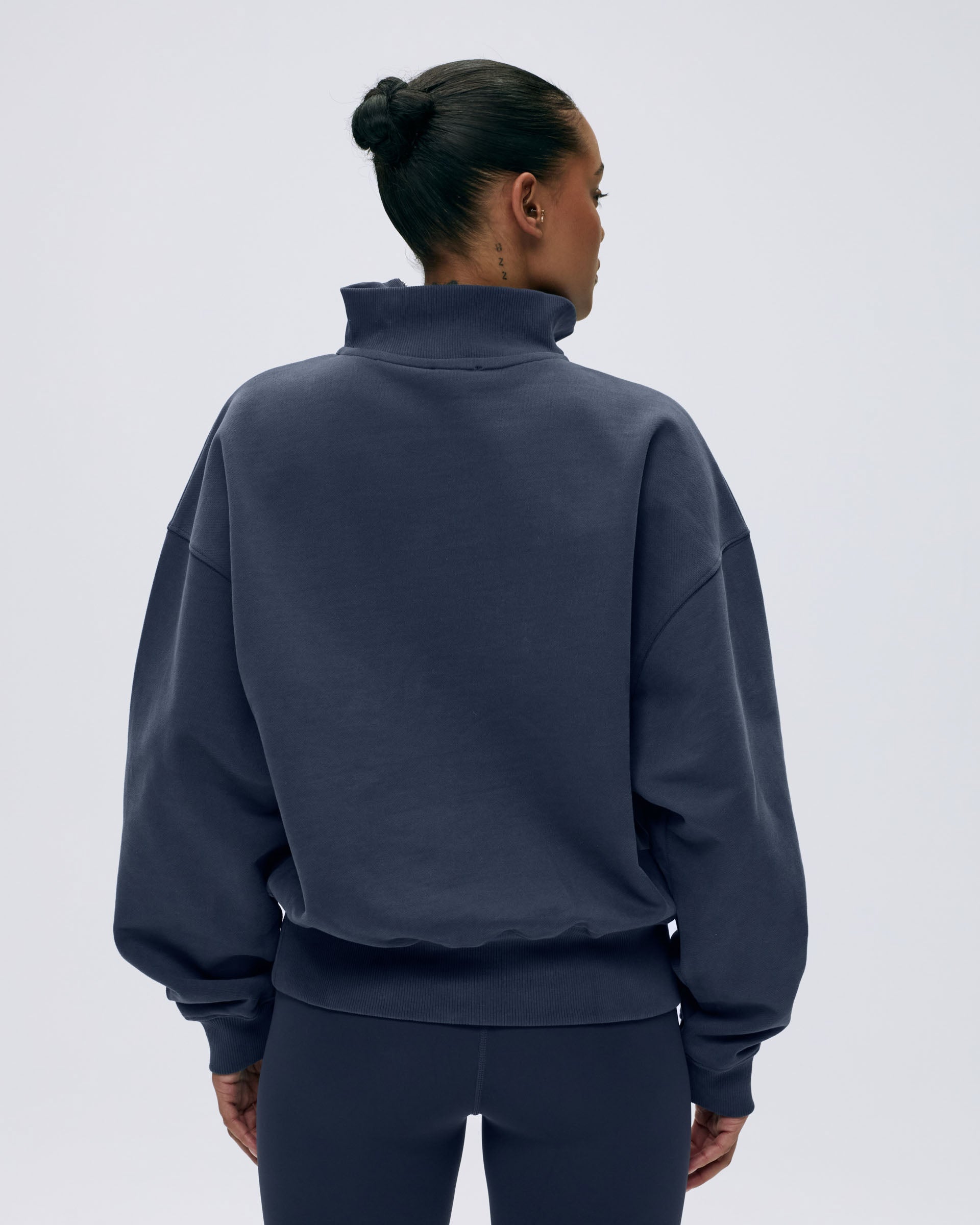 Relaxed Funnel Neck Zip Sweatshirt - Midnight Blue