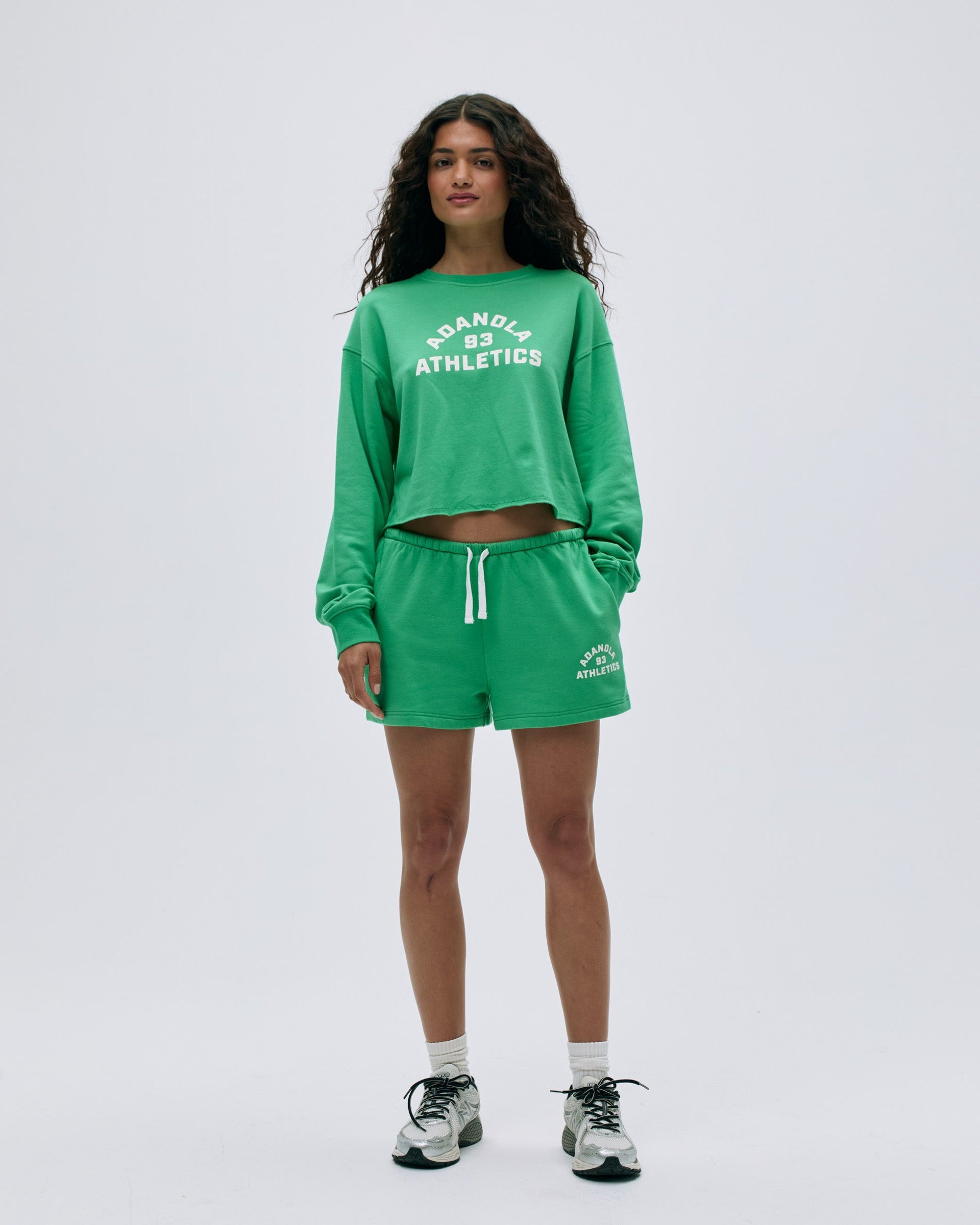 Campus Modal-Blend Crop Sweatshirt - Jade Green/Marshmallow White
