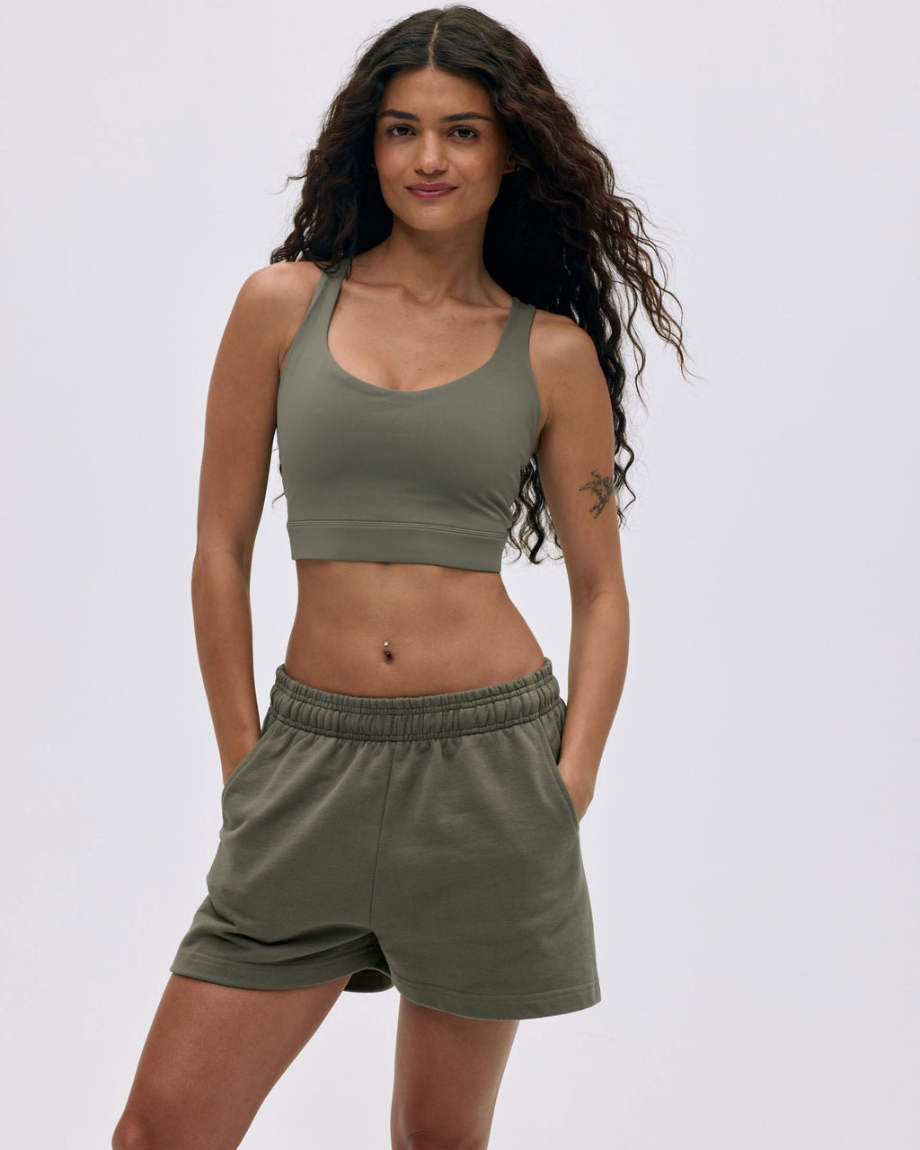 Branded Sweat Shorts - Olive Green
