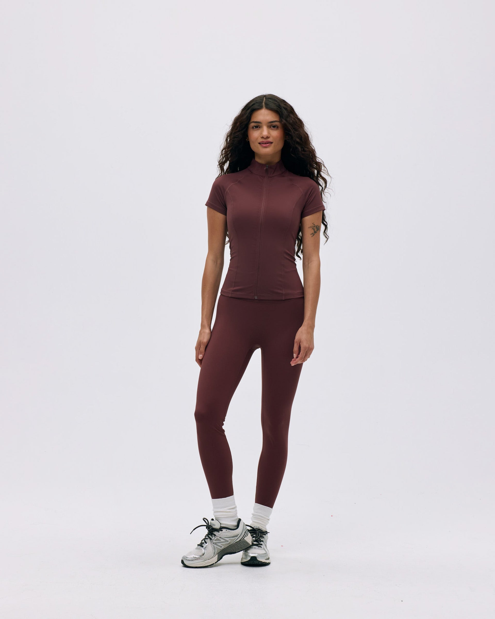 Ultimate Short Sleeve Zip Up Top - Burgundy