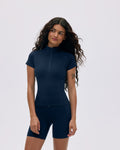 Ultimate Short Sleeve Zip Up Top - Navy Blue