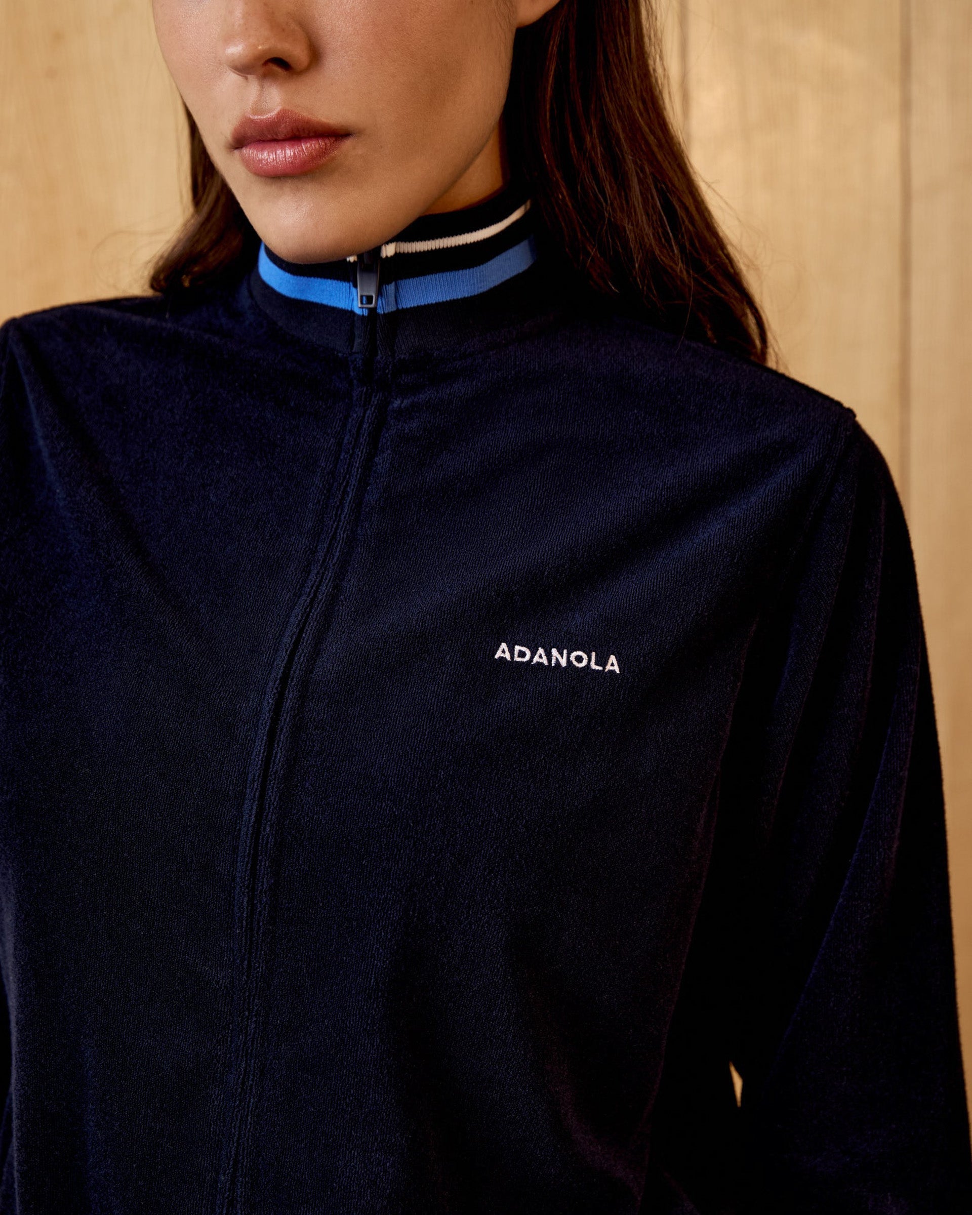 Terry Towelling Contrast Track Jacket - Navy Blue