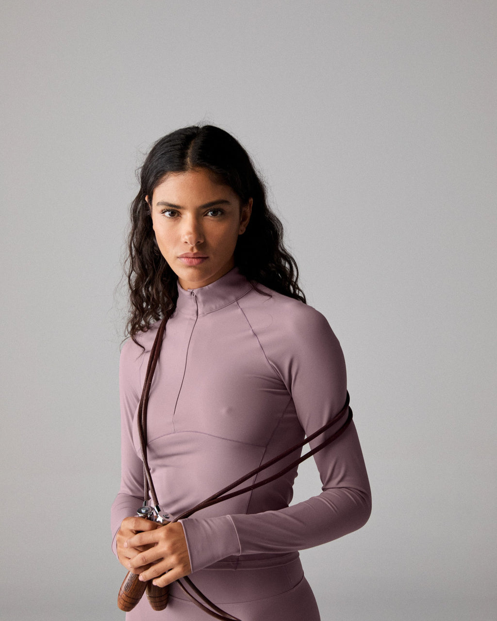 Ultimate Long Sleeve Seam Detail Zip Up Top - Dusk Purple