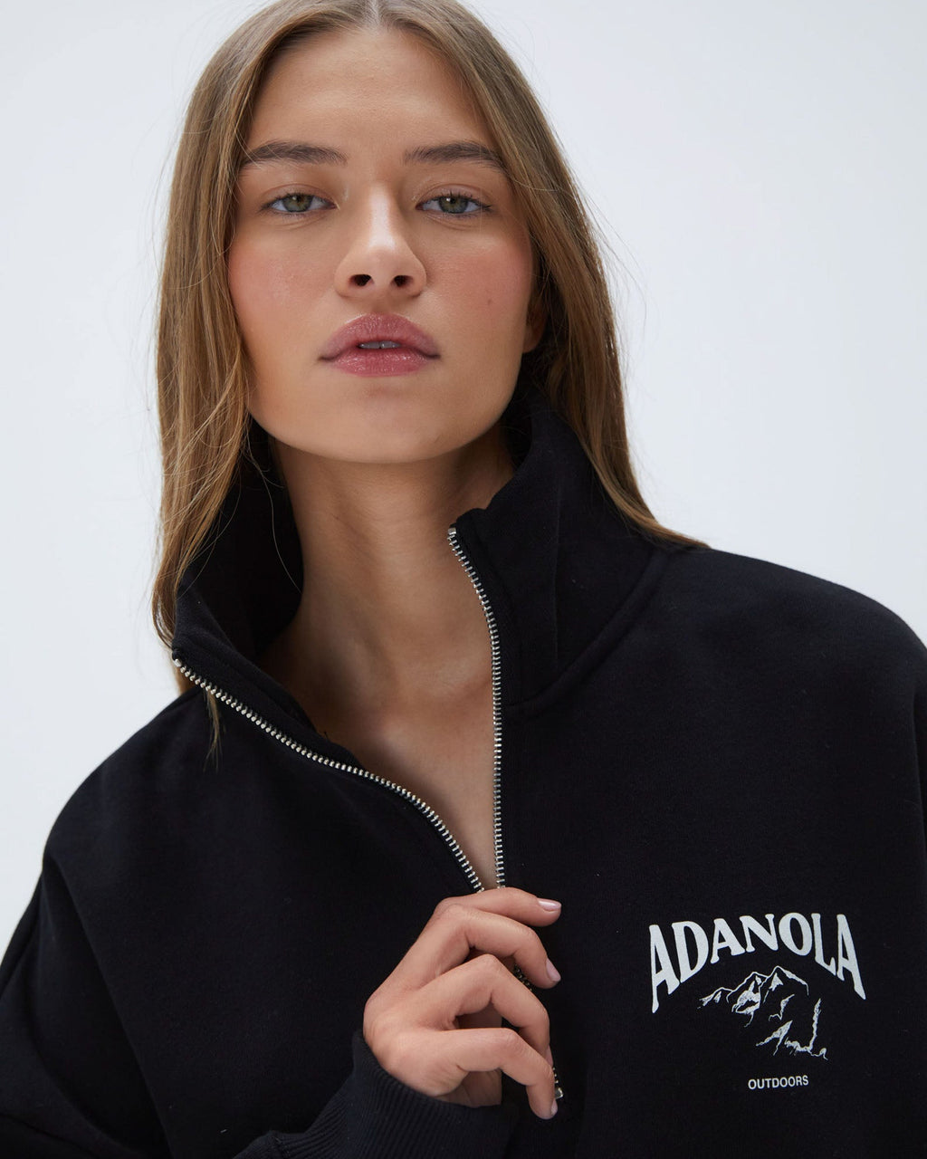 Outdoors Oversized Funnel Neck Zip Sweatshirt - Black