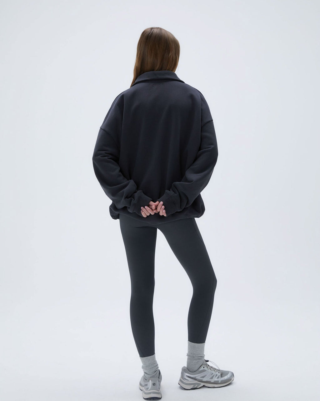"A" Oversized Funnel Neck Zip Sweatshirt - Graphite Grey