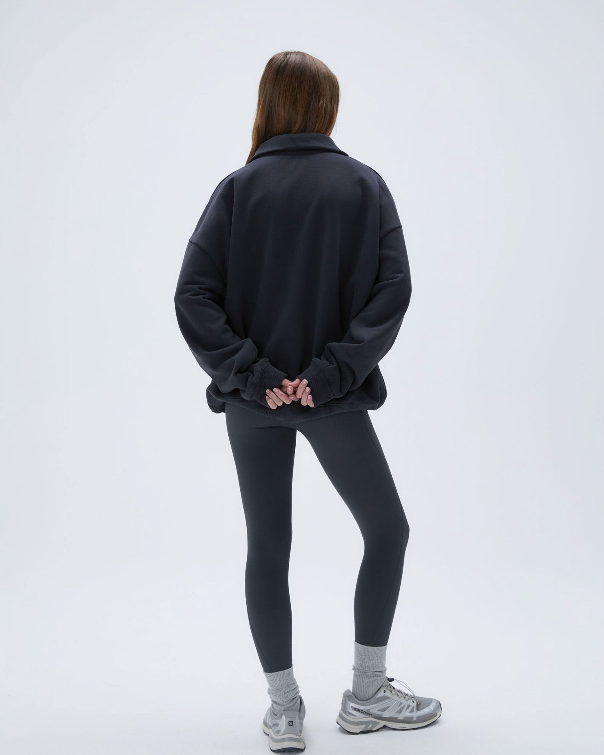 "A" Oversized Funnel Neck Zip Sweatshirt - Graphite Grey