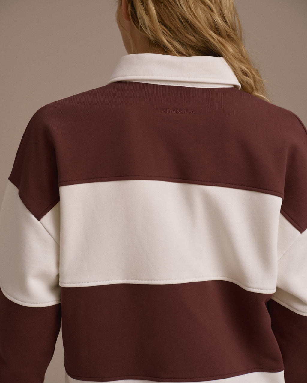 Stripe Oversized Henley Sweatshirt - Burgundy/Marshmallow White