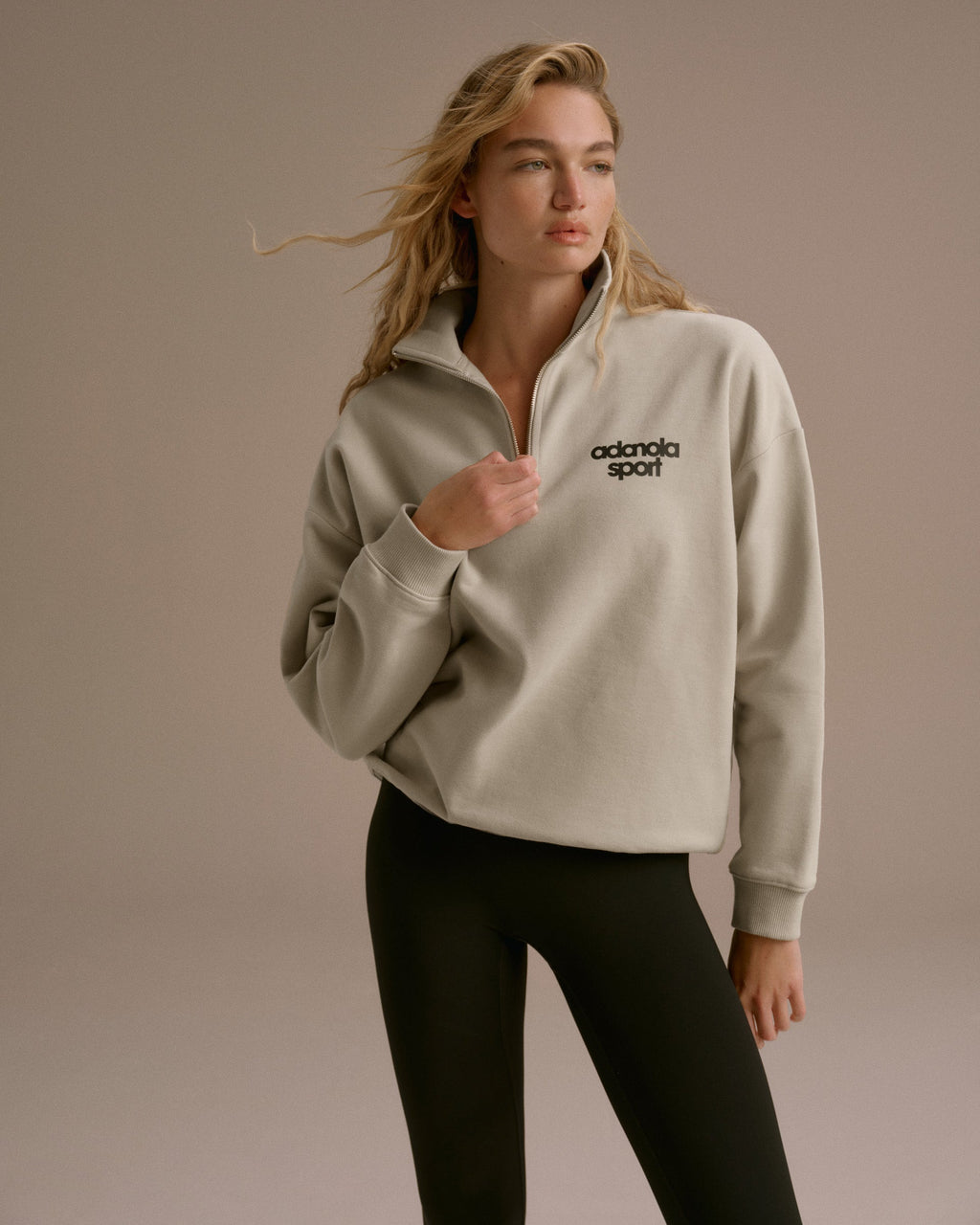 AS Bold Oversized Funnel Neck Zip Sweatshirt - Stone/Black