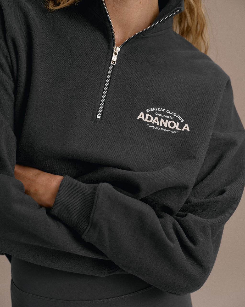 Classics Oversized Funnel Neck Zip Sweatshirt - Graphite Grey/Marshmallow White