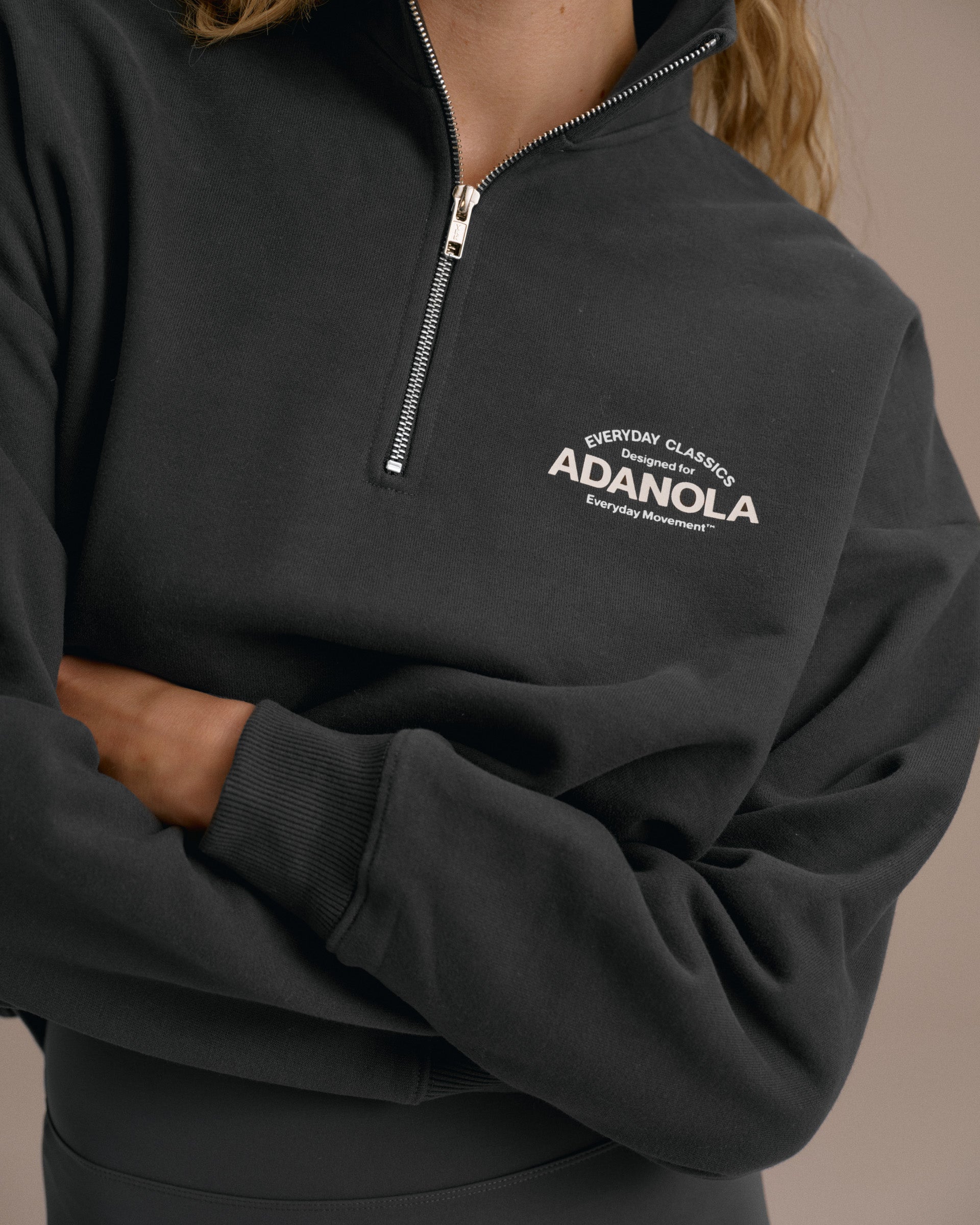 Classics Oversized Funnel Neck Zip Sweatshirt - Graphite Grey/Marshmallow White