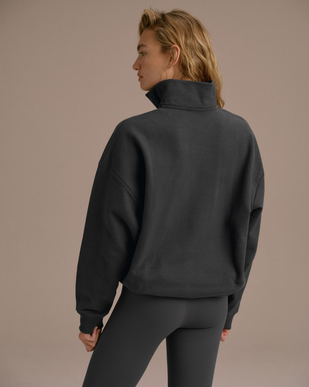 Classics Oversized Funnel Neck Zip Sweatshirt - Graphite Grey/Marshmallow White