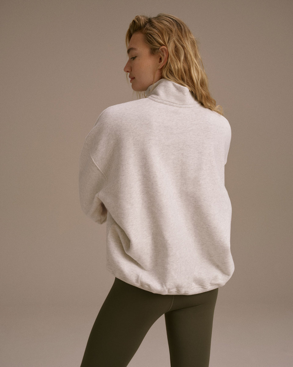 AS Oversized Full Zip Funnel Neck Sweatshirt - Light Grey Melange/Dark Olive