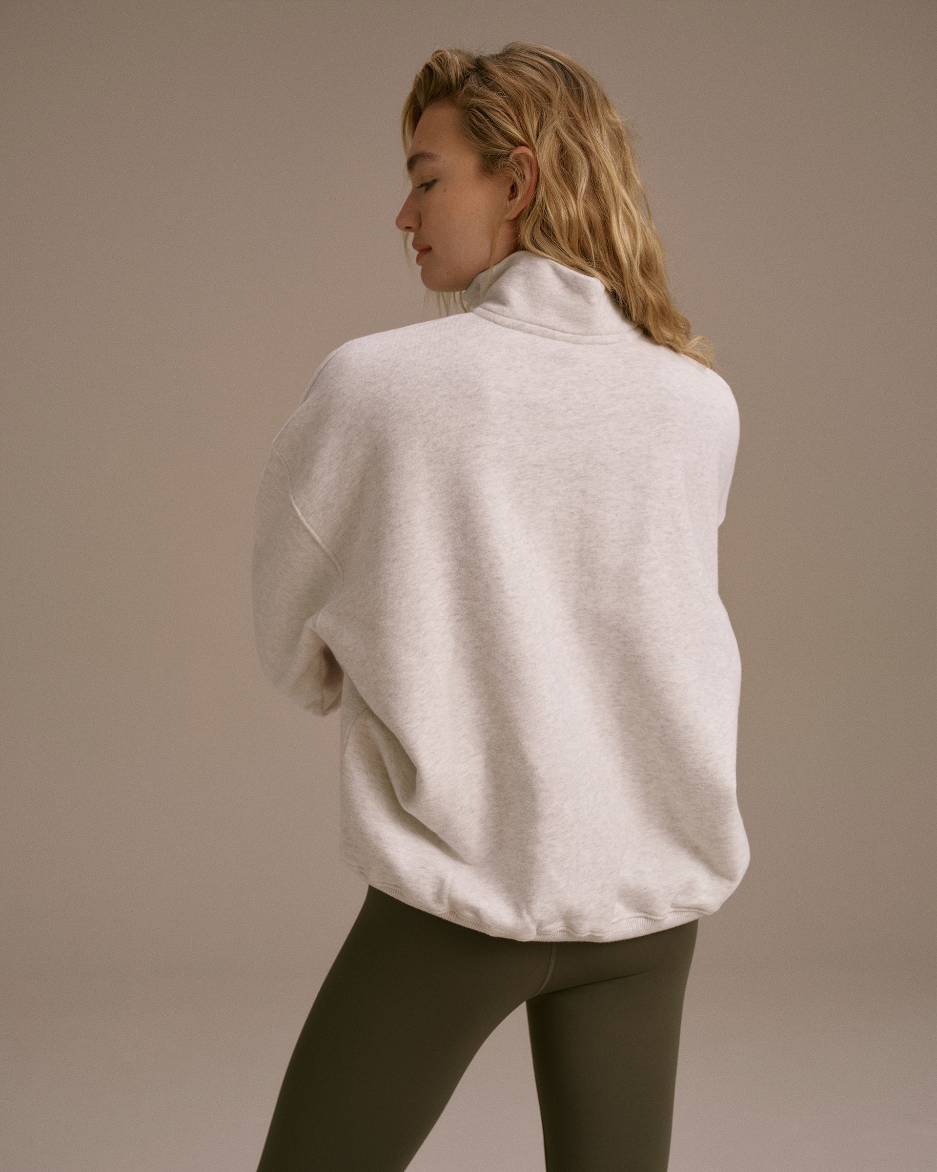 AS Oversized Full Zip Funnel Neck Sweatshirt - Light Grey Melange/Dark Olive