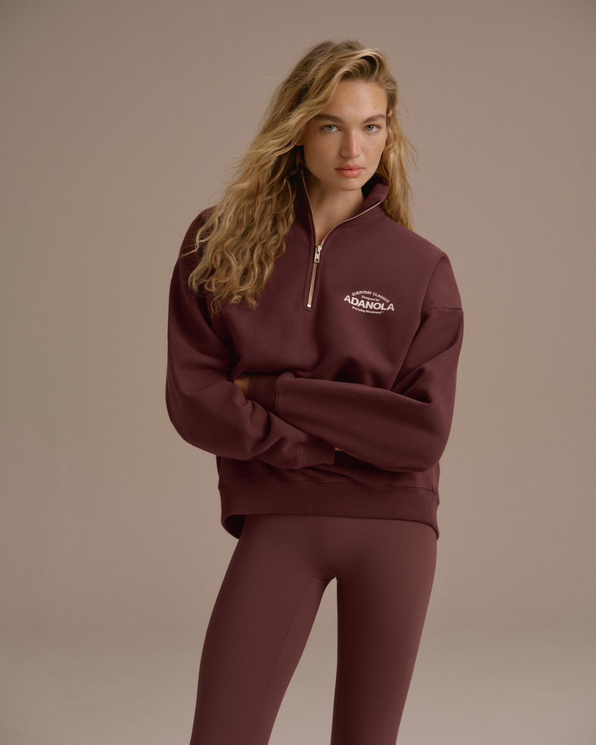 Classics Oversized Funnel Neck Zip Sweatshirt - Burgundy/Marshmallow White