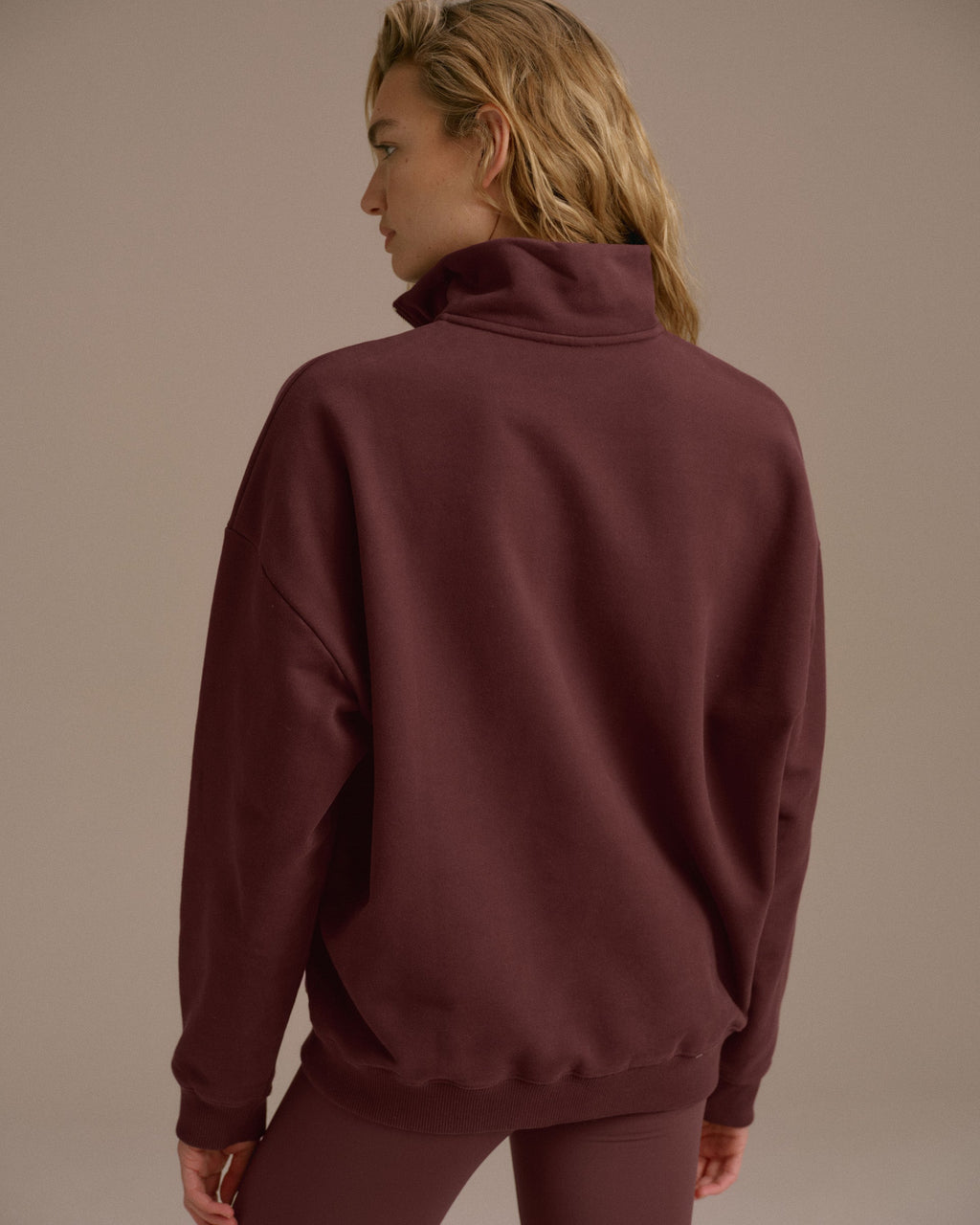 Classics Oversized Funnel Neck Zip Sweatshirt - Burgundy/Marshmallow White