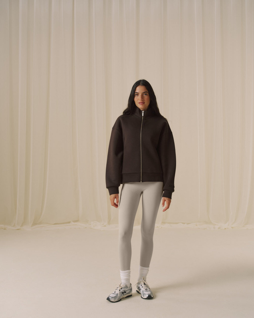 Bonded Funnel Neck Zip Sweatshirt - Coffee Bean