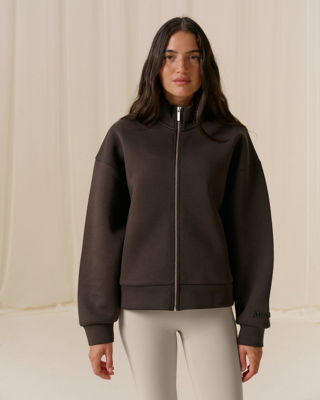 Bonded Funnel Neck Zip Sweatshirt - Coffee Bean