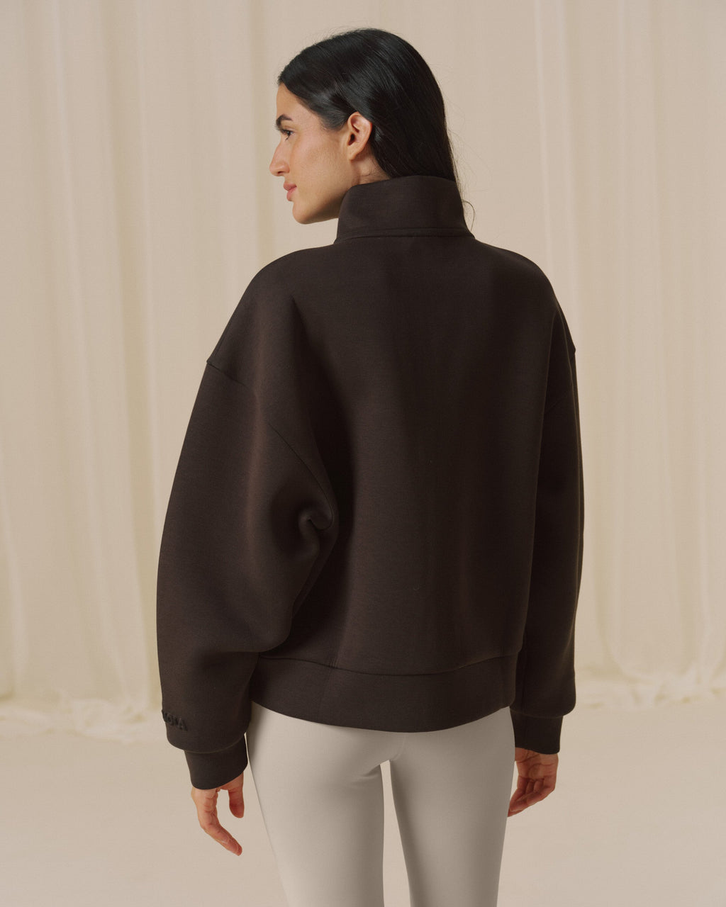 Bonded Funnel Neck Zip Sweatshirt - Coffee Bean