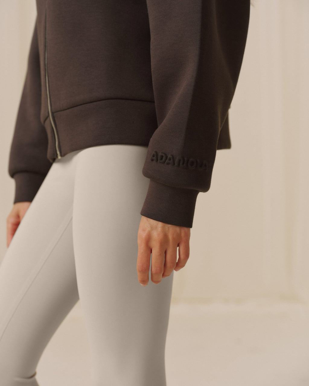 Bonded Funnel Neck Zip Sweatshirt - Coffee Bean