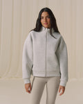 Bonded Funnel Neck Zip Sweatshirt - Light Grey Melange