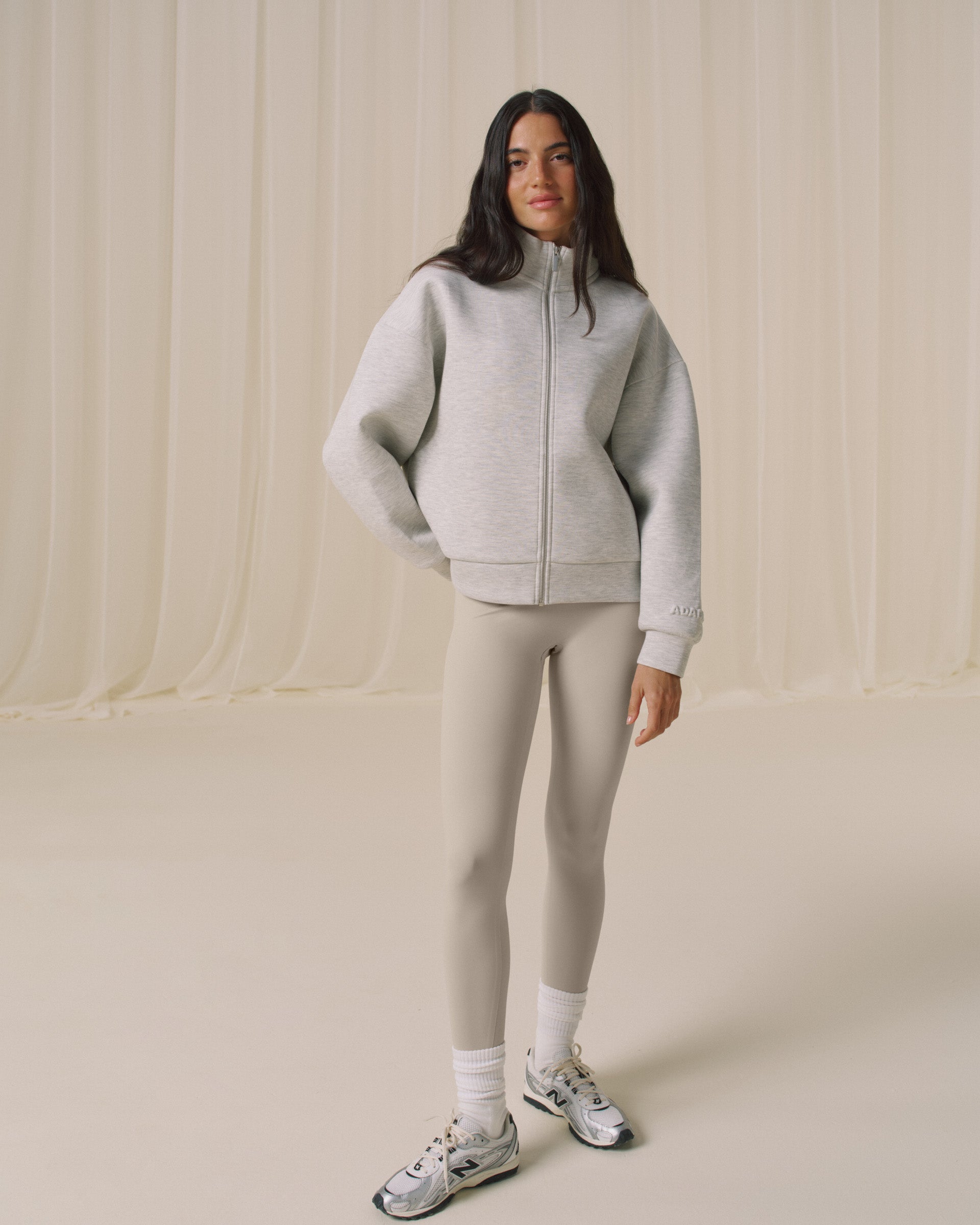 Bonded Funnel Neck Zip Sweatshirt - Light Grey Melange