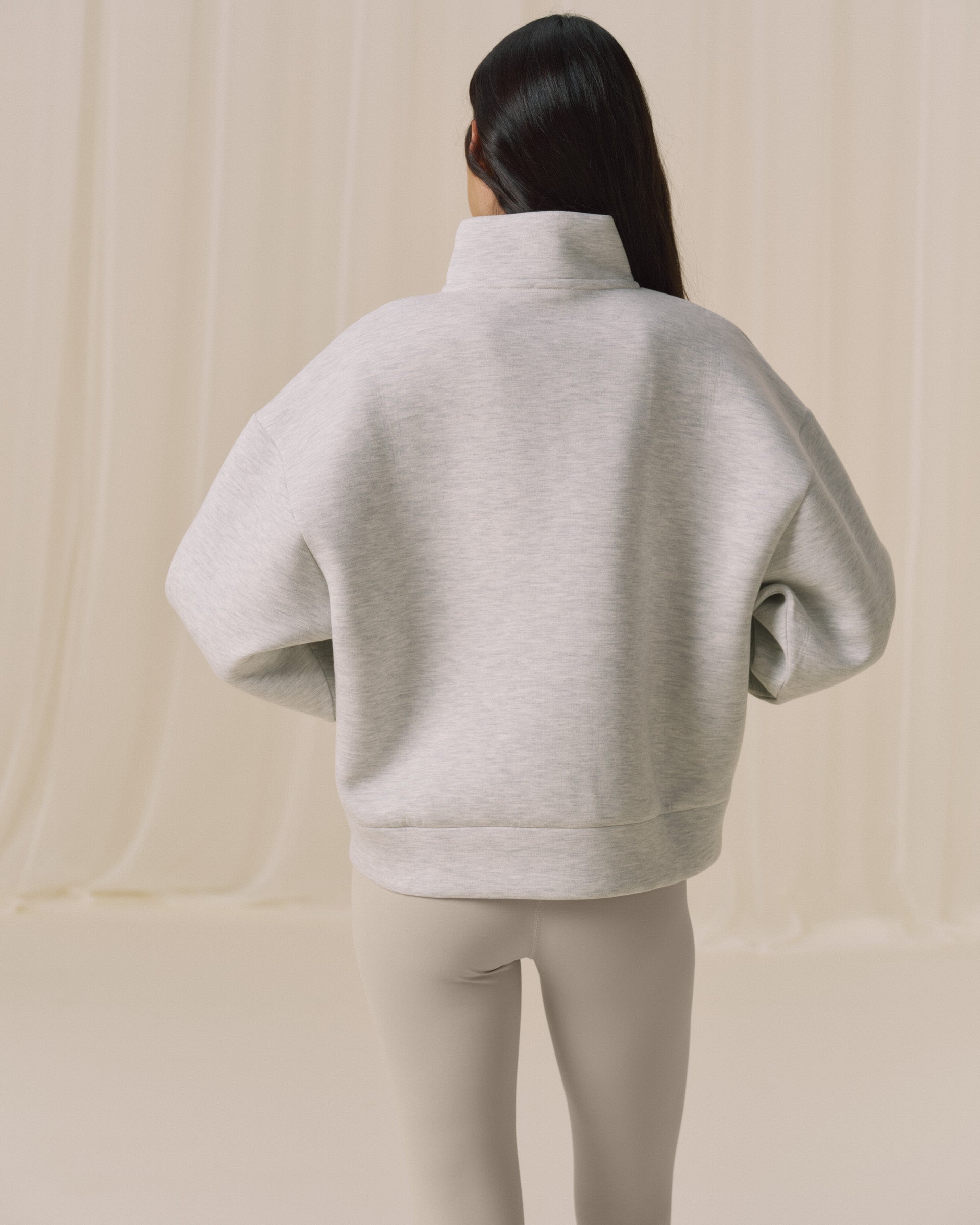 Bonded Funnel Neck Zip Sweatshirt - Light Grey Melange