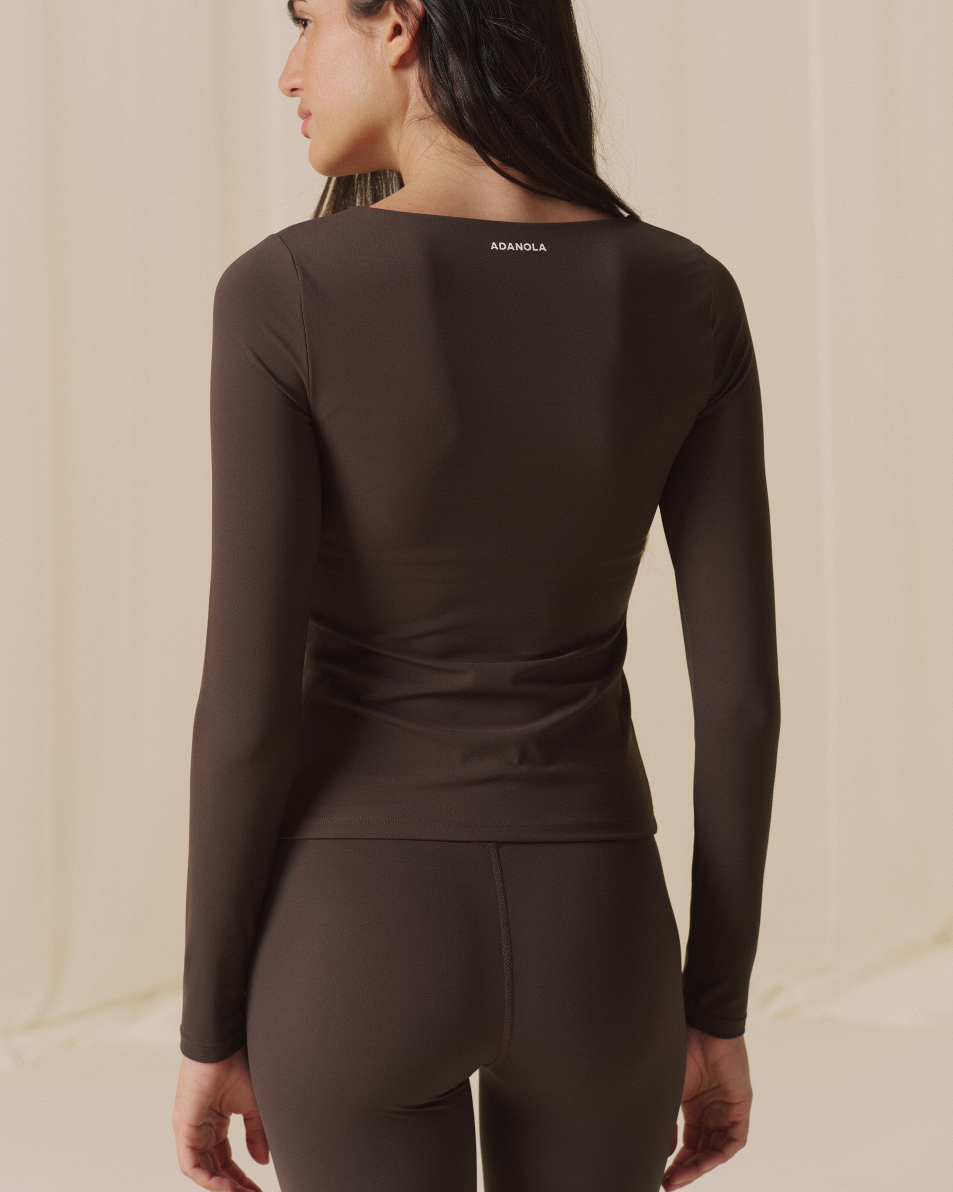 Ultimate Ruched Front Long Sleeve Top - Coffee Bean