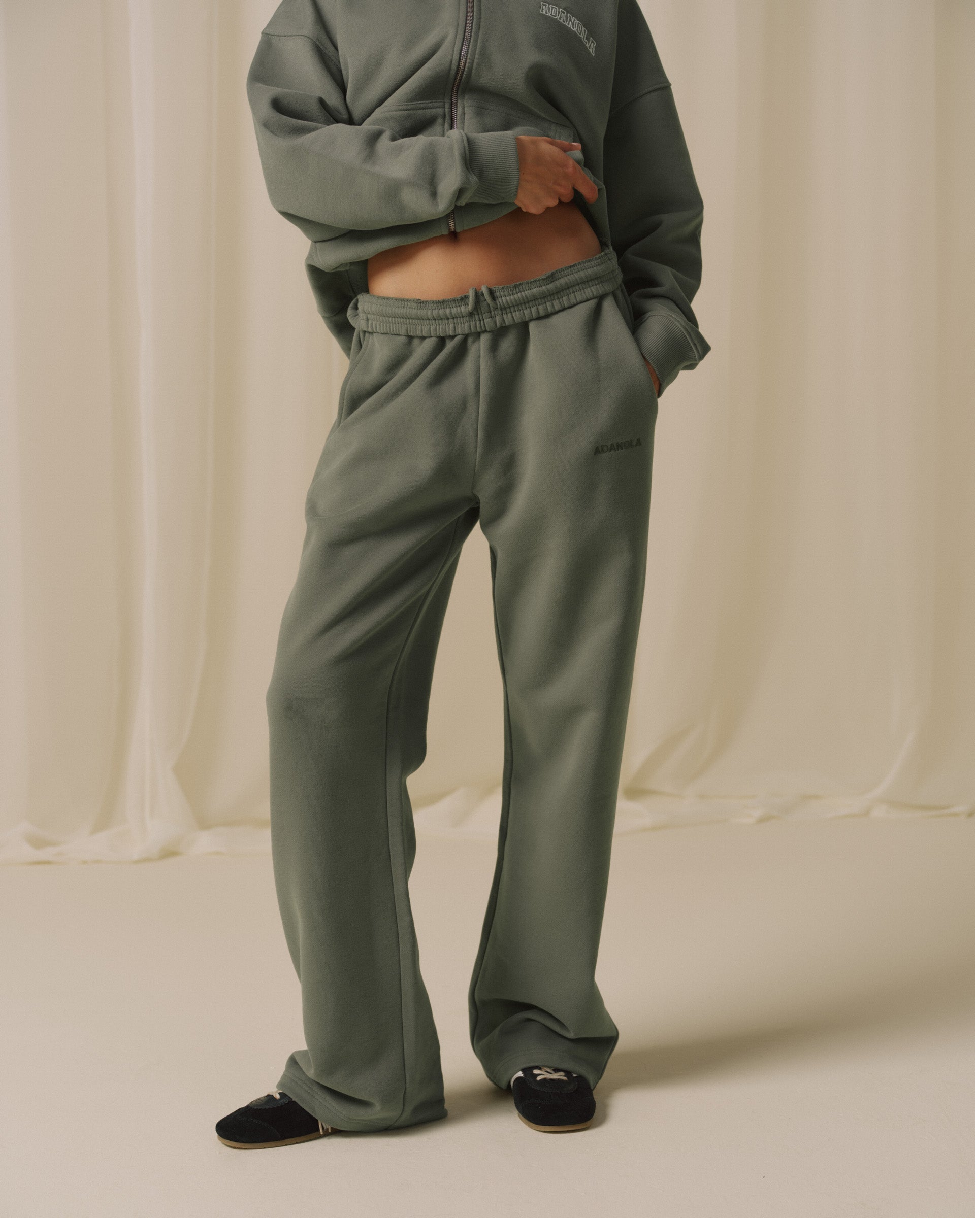 Branded Straight Leg Sweatpants - Olive Green