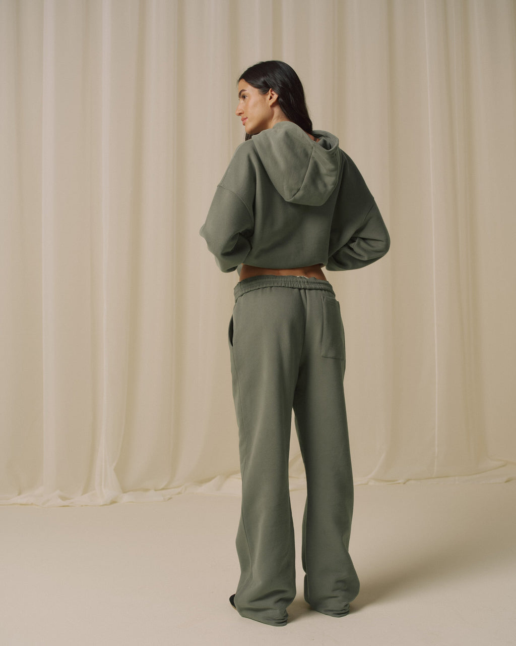 Branded Straight Leg Sweatpants - Olive Green