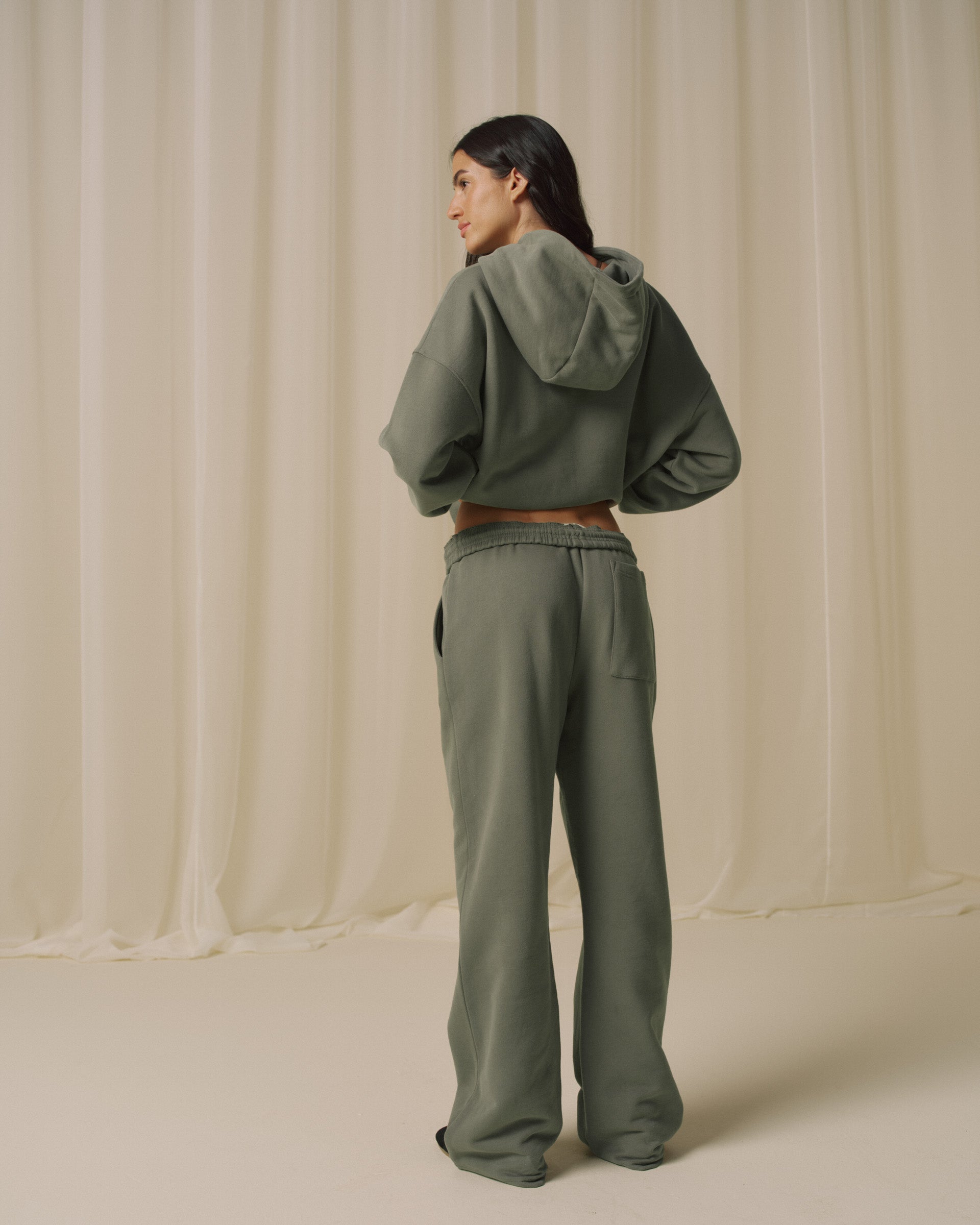 Branded Straight Leg Sweatpants - Olive Green
