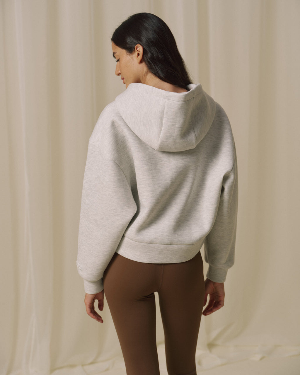 Bonded Zip Through Hoodie - Light Grey Melange