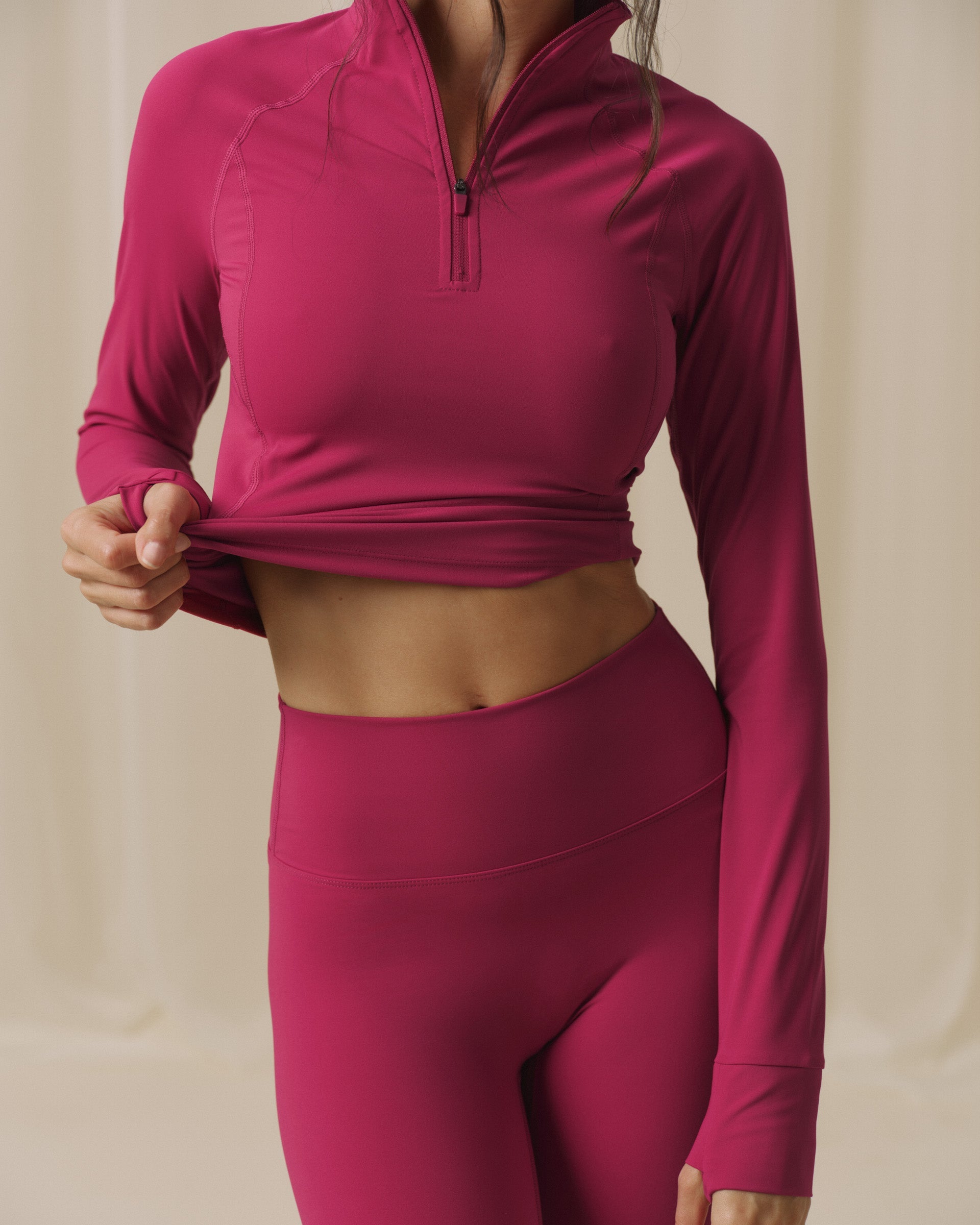Ultimate Long Sleeve Quarter Zip Top - Berry Red