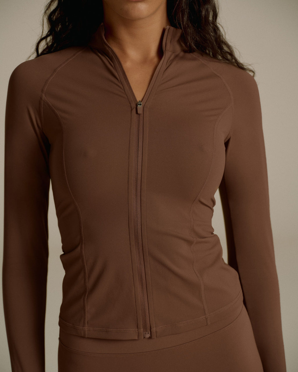 Ultimate Long Sleeve Zip Up Top - Mocha Brown