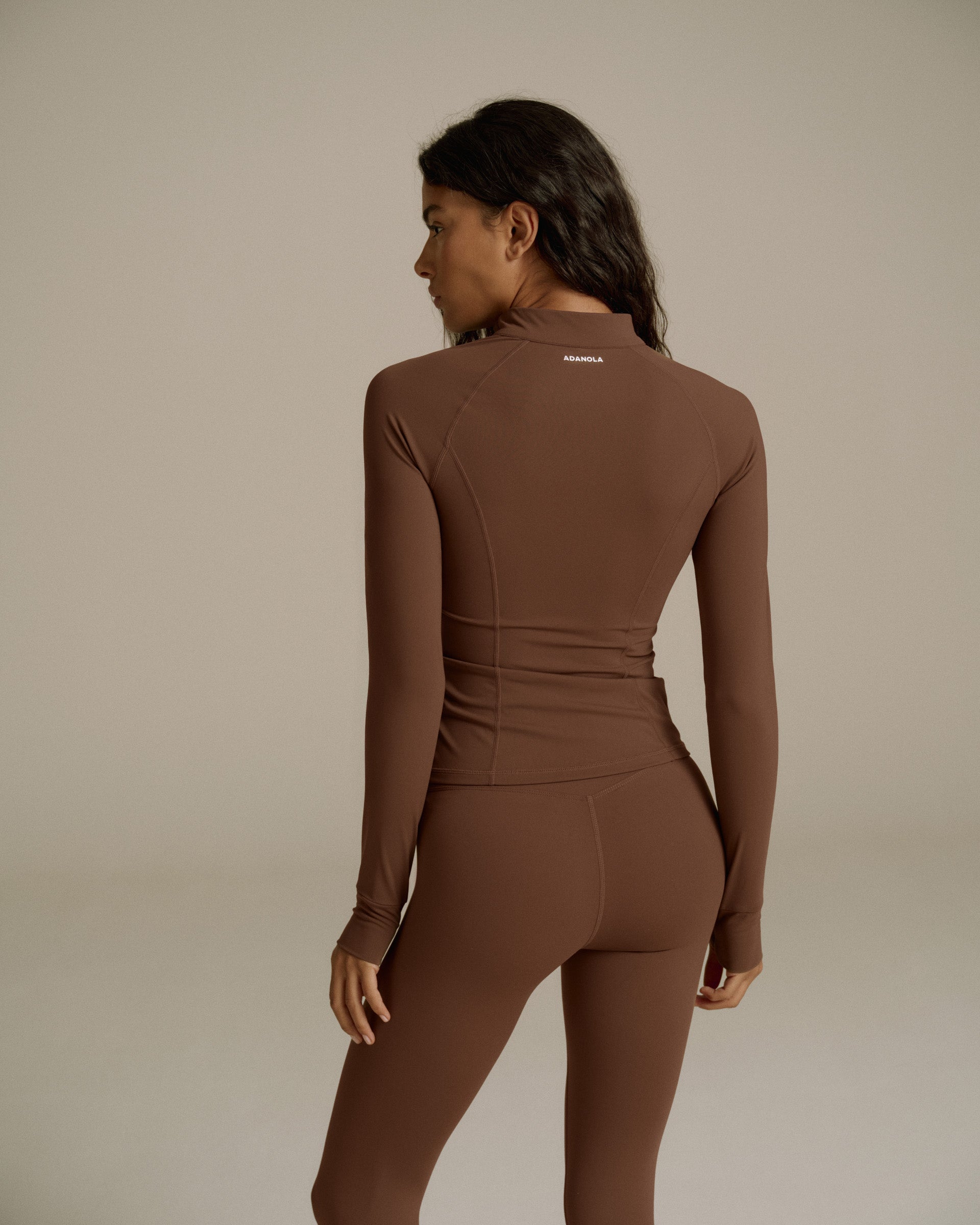 Ultimate Long Sleeve Zip Up Top - Mocha Brown