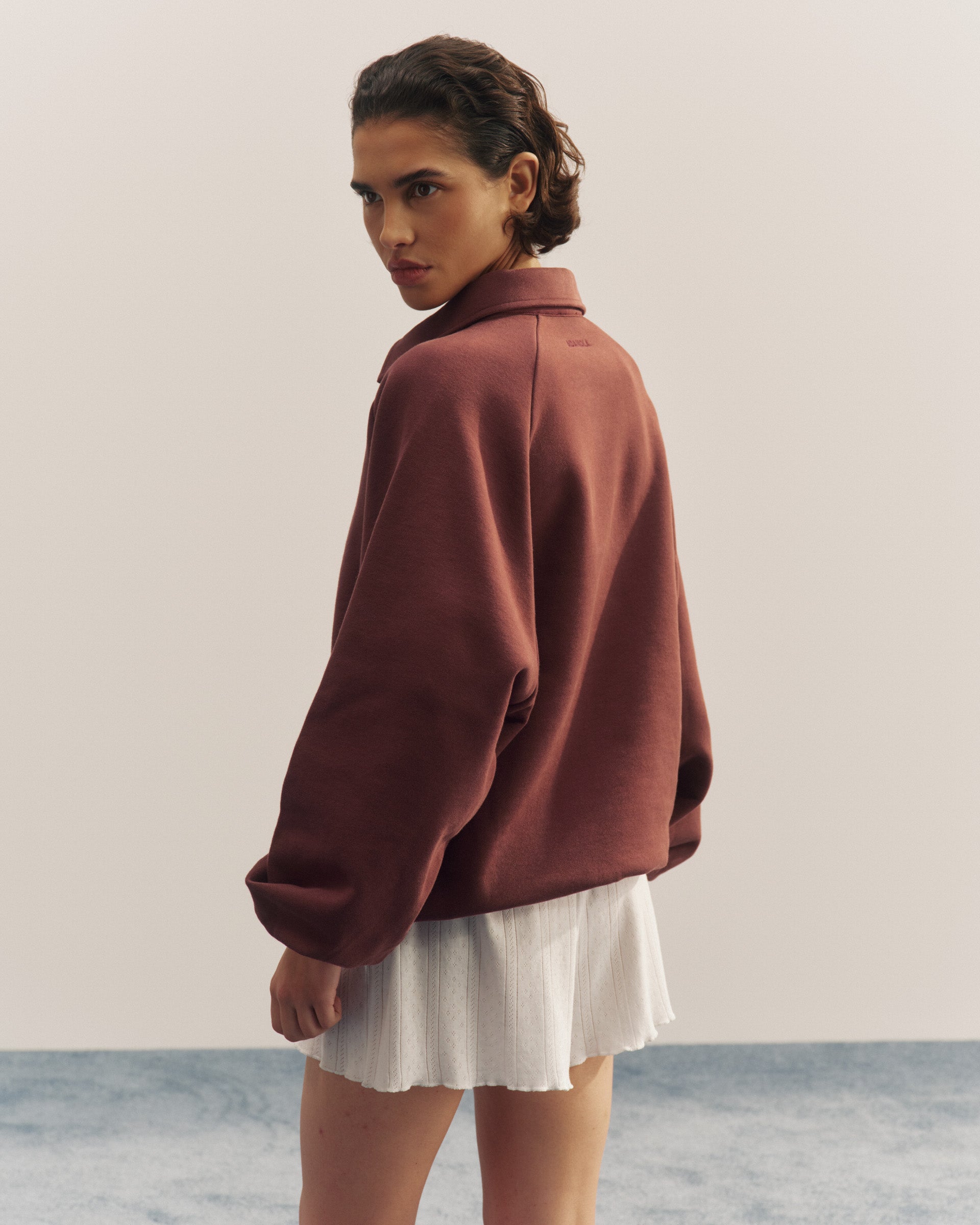 Slouchy Button Up Sweatshirt - Burgundy