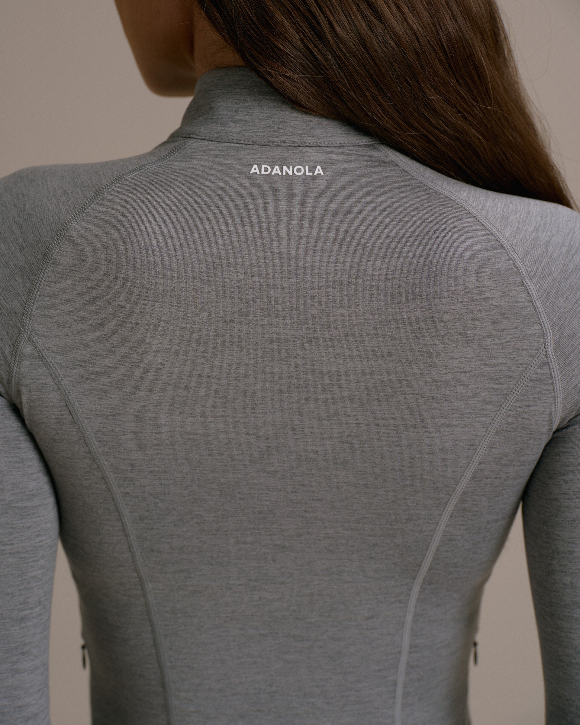 Brushed Long Sleeve Zip Up Top - Dark Grey Melange