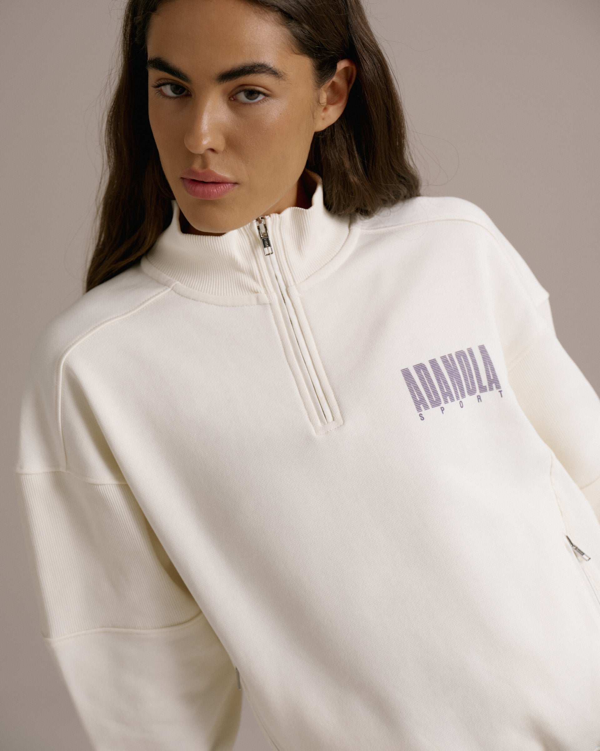 Sport Horizon Relaxed Funnel Neck Zip Sweatshirt - Marshmallow White