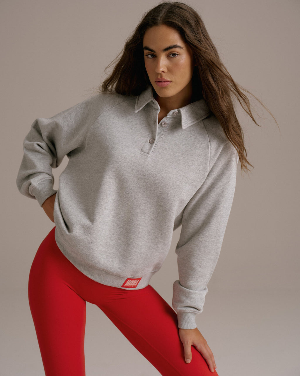 Raglan Polo Sweatshirt - Grey Melange