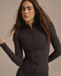 Ultimate Long Sleeve Zip Up Top - Coffee Bean