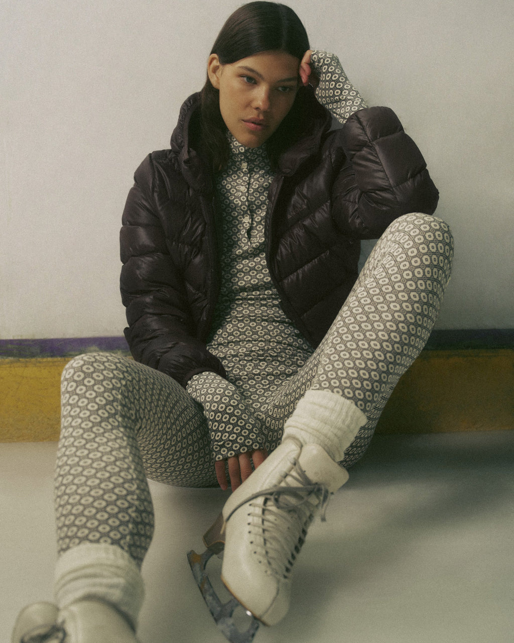 Thermal Printed Leggings - Marshmallow White/Coffee Bean