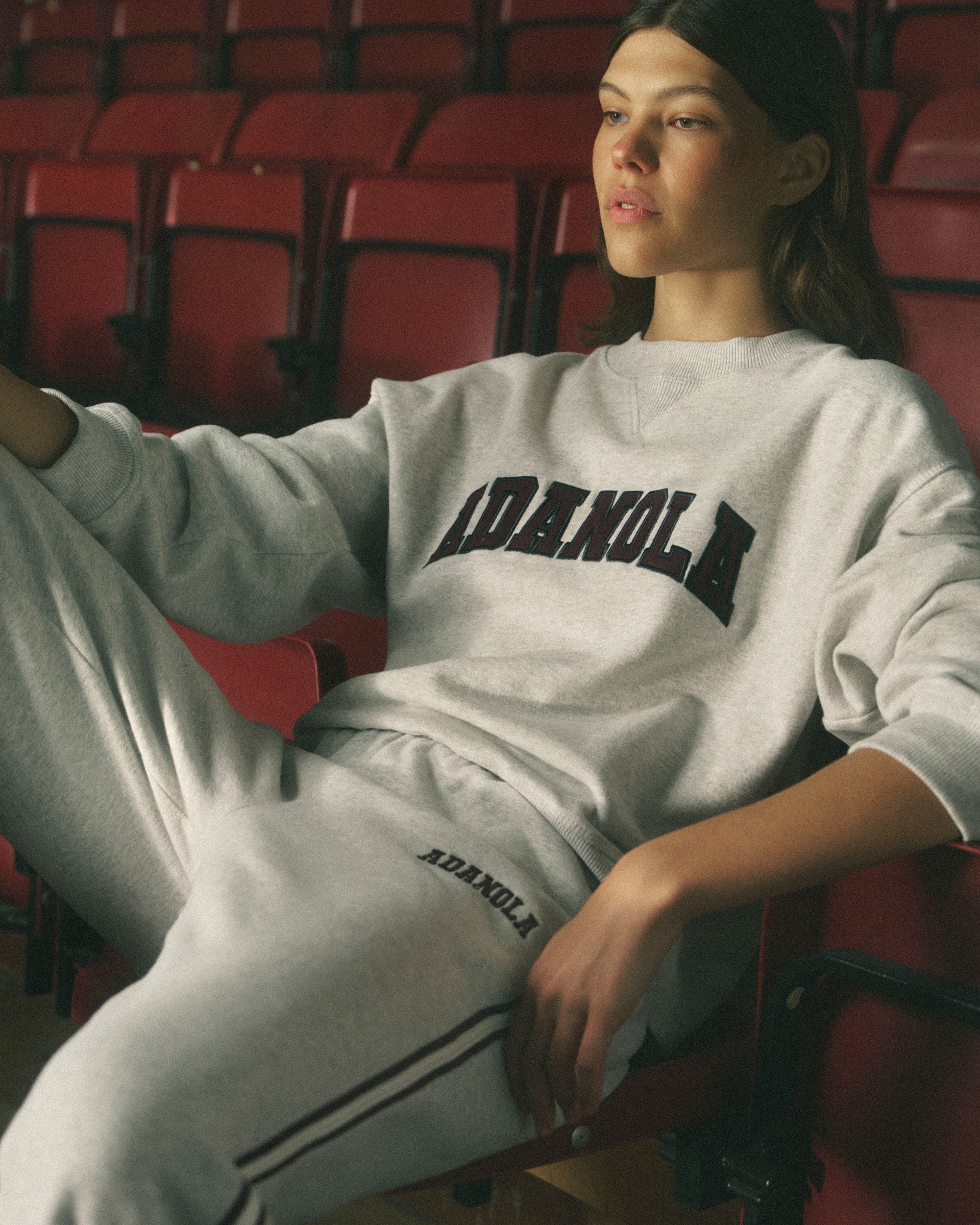 Varsity Loose Fit Straight Leg Sweatpants - Light Grey Melange/Dark Cherry