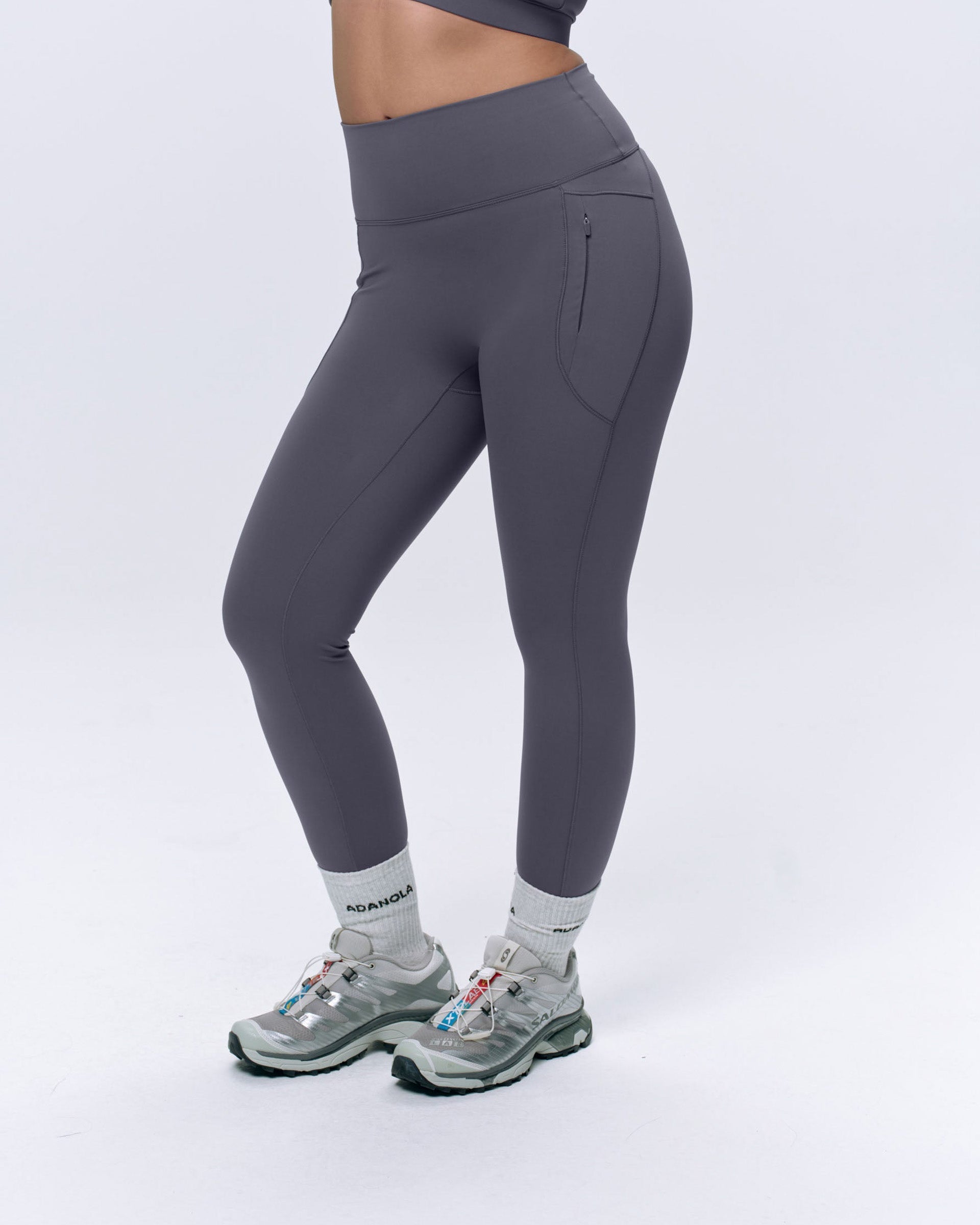 Ultimate Seam Detail Zip Pocket Leggings - Dark Grey